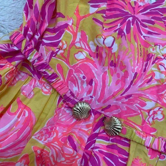 Lilly Pulitzer Bri V-Neck Cotton Midi Dress Calla Yellow Floral - Picture 6 of 11